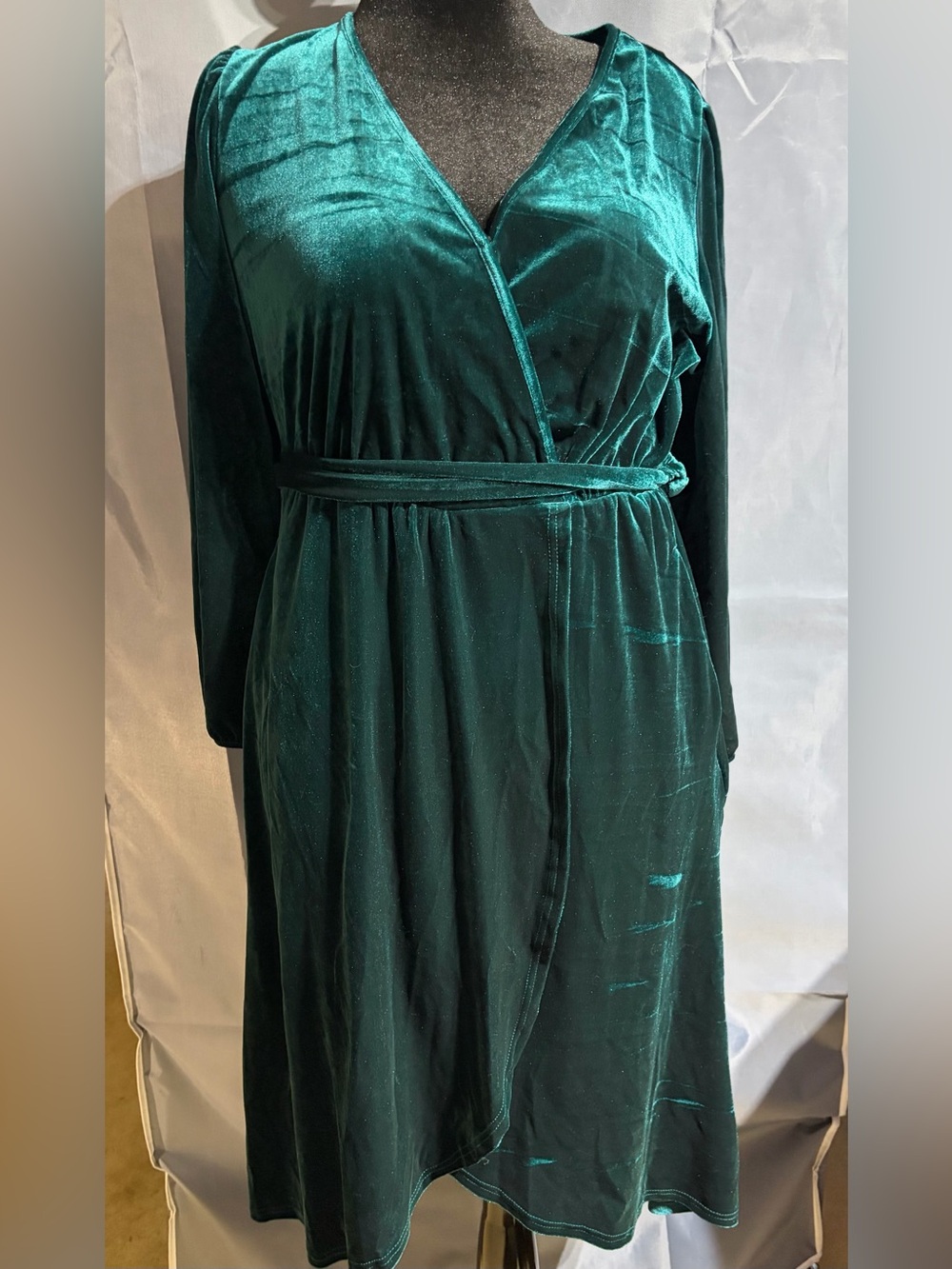 Emerald Green Velvet Wrap Dress